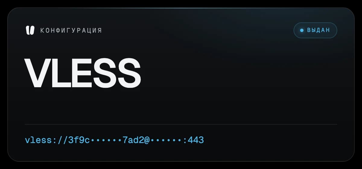 Выданная конфигурация VLESS со скрытым ключом
